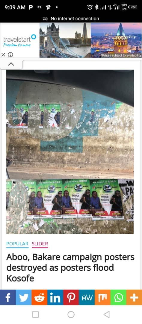 PRESS RELEASE: KOSOFE NNPP WARNS KAFILAT OGBARA AND HER DESPERATE FOOT SOLDIERS TO STOP DESTROYING AND DEFACING OUR POSTERS AND PUBLICITY WORKS