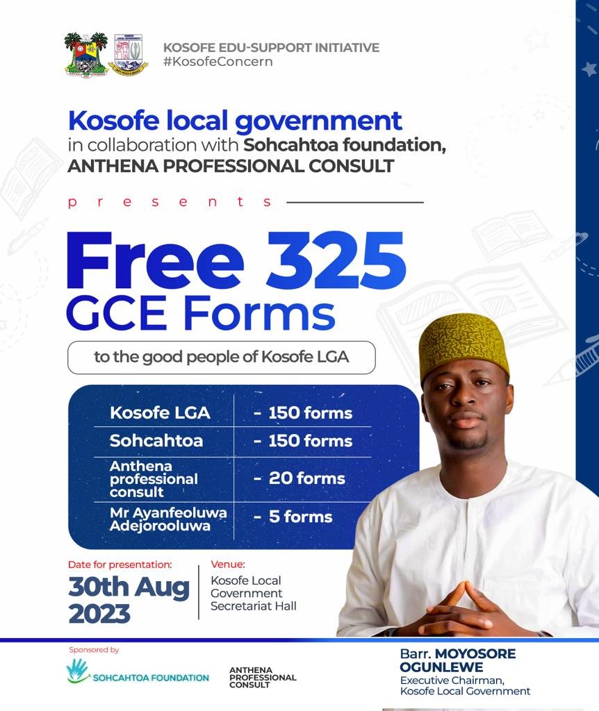 Kosofe Local Government Chairman Distributes Free 325 GCE Forms
